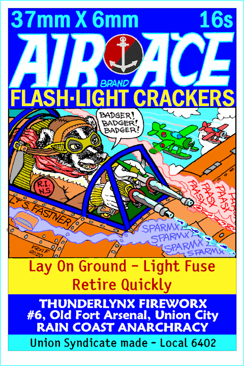 "Air Ace" firecracker pack label - Spontoon
            Island setting - 1930s