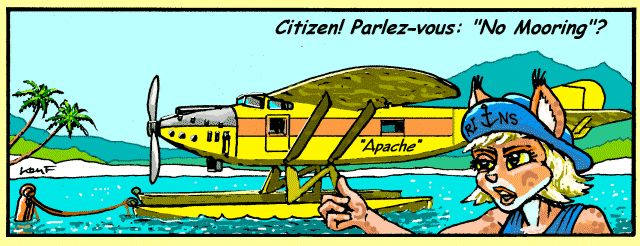 Edy Loddis busts a French floatplane - by Ken Fletcher