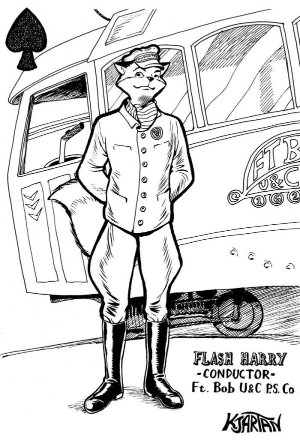Flash Harry (streetcar conductor, Krupmark Island) - art by Kjartan, character by E.O. Costello