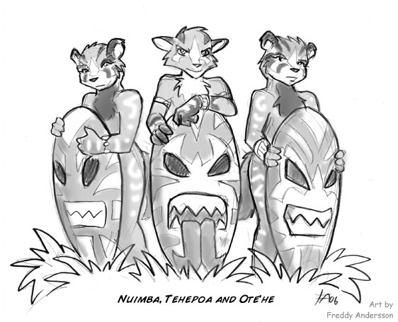 Nuimba, Tehepoa, & Ote'he -- on probation -- art by Freddy Andersson