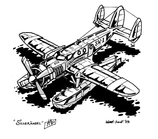 The "Silver Angel" seaplane - from the comic strip by Fredrik K. T. Andersson - inked by K.Fletcher