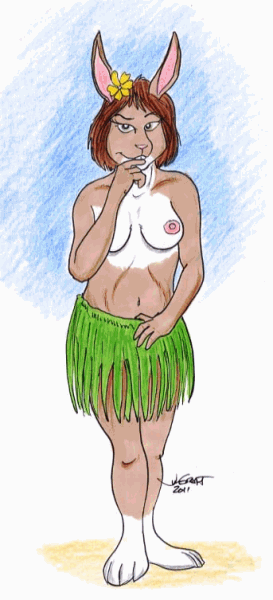 Halli Amura, RINS flight officer (off duty, at home) - Art by Jim Groat, character by Walt Reimer