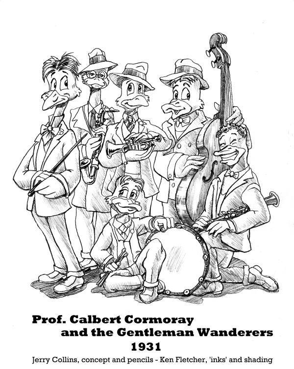 "Prof. Calbert Cormoray & the Gentlemen Wanderers, circa 1931" - concept and pencils by Jerry Collins; 'inks' and shading by Ken Fletcher