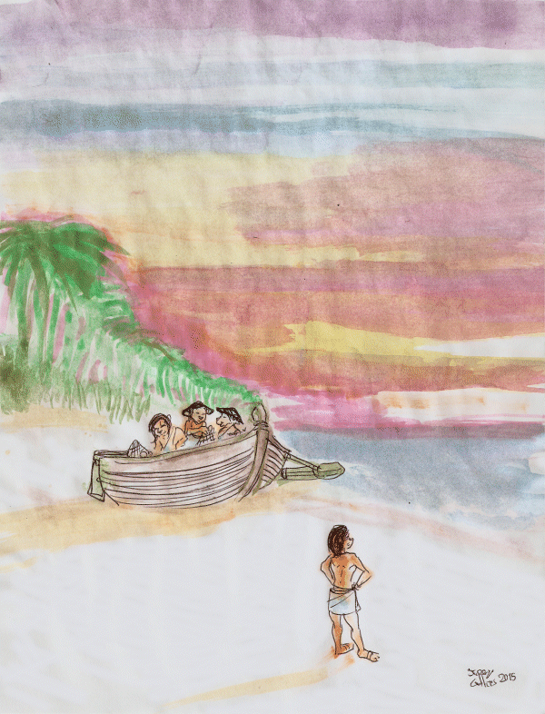 "A Good Day Begins" (fishing boat & crew) - by Jerry Collins