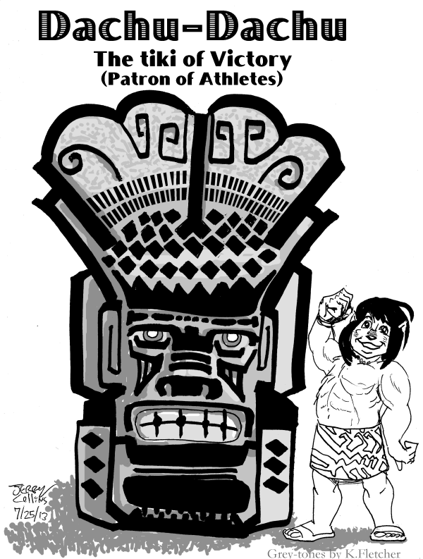"Dachu-Dachu" the Tiki of Victory (Patron of Athletes) - by Jerry Collins (with tones by K. Fletcher)