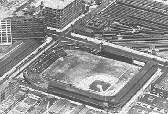 Aerial view of the Baker Bowl ballpark