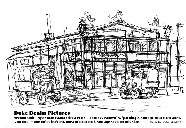 Duke Denim Motion Picture Productions (2nd Unit Office) Spontoon Island - sketch by Ken Fletcher
