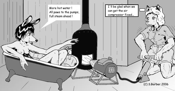Hand-powered version of the water heater (Art by Simon Barber)