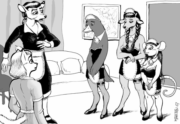 "The Maids" art by Kjartan; characters by Simon barber