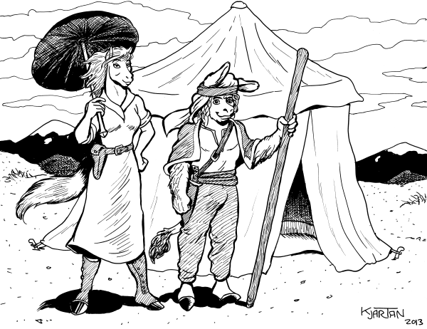 Mrs. Phoebe Jenks and her Moroccan rescuer - art by Kjartan; characters by Simon Barber