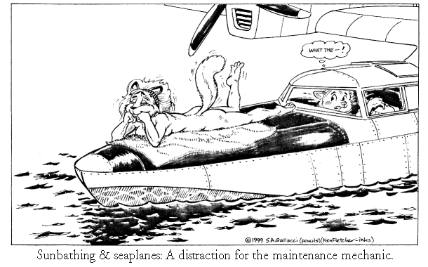 Sunbathing & seaplanes: Distracting mechanics - art by S.A.Gallacci, inks by Ken Fletcher