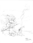 Young Spontoon girl roasting a fish - by Jerry Collins