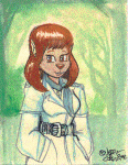 Red-head female in white trenchcoat (color) (thumbnail) - by Jerry Collins