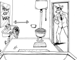 "The Otterholt House Massacre" - Detective Lieutenant Paulie Pentaleoni checks out the bathroom (thumbnail) - art by Kjartan - story by Walt Reimer, with characters by E. O. Costello