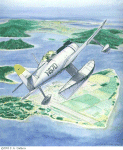 Naval syndicate floatplane over Spontoon Island (color) (thumbnail) - by SAGallacci